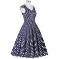 Grace Karin Stock sans manches V-Neck Polka Dots Pattern Navy Cotton Retro Vintage Dress CL007600-7